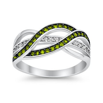 Half Eternity Weave Knot Ring Round Simulated Peridot CZ 925 Sterling Silver